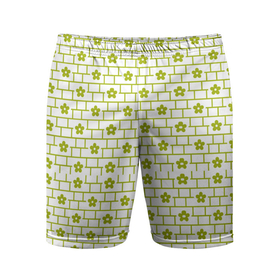 Мужские шорты спортивные с принтом Зеленые кирпичики и цветы ,  |  | абстрактные | абстракция | геометрия | классика | классические | нейтральные | спокойные | узор | узоры