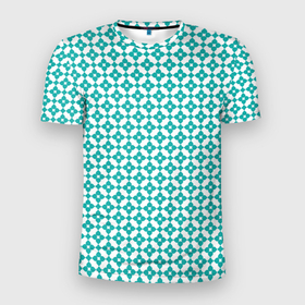 Мужская футболка 3D Slim с принтом Бирюзовые  классические узоры в Новосибирске, 100% полиэстер с улучшенными характеристиками | приталенный силуэт, круглая горловина, широкие плечи, сужается к линии бедра | абстрактные | абстракция | геометрия | классика | классические | нейтральные | спокойные | узор | узоры