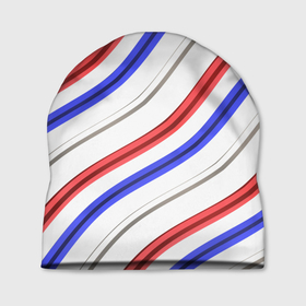 Шапка 3D с принтом Волнистая диагональ триколор российского флага в Курске, 100% полиэстер | универсальный размер, печать по всей поверхности изделия | Тематика изображения на принте: геометрия | диагональ | патриотизм | россия | триколор | флаг
