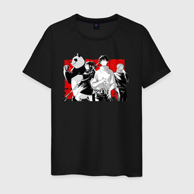 Мужская футболка хлопок с принтом Магическая битва панда в Петрозаводске, 100% хлопок | прямой крой, круглый вырез горловины, длина до линии бедер, слегка спущенное плечо. | Тематика изображения на принте: jujutsu kaisen | аниме | маки дзэнин | манга | панда | тоге инумаки | юта оккоцу