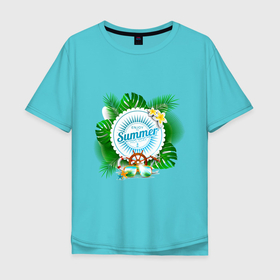 Мужская футболка хлопок Oversize с принтом Enjoy the summer holiday в Новосибирске, 100% хлопок | свободный крой, круглый ворот, “спинка” длиннее передней части | holiday | summer | каникулы | курорт | лето | море | надписи | отдых | отпуск | пальмы | пляж | пожелания | солнце | текст