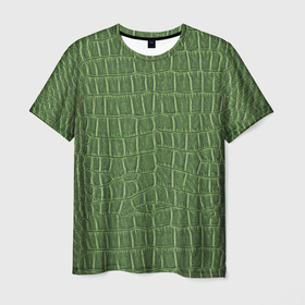 Мужская футболка 3D с принтом Крокодиловая кожа зелёная в Екатеринбурге, 100% полиэфир | прямой крой, круглый вырез горловины, длина до линии бедер | зелёная кожа | кожа | кожа крокодила | кожаная | кожаное | кожаный | крокодил | крокодиловая кожа | паттерн | текстура