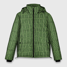Мужская зимняя куртка 3D с принтом Крокодиловая кожа зелёная в Белгороде, верх — 100% полиэстер; подкладка — 100% полиэстер; утеплитель — 100% полиэстер | длина ниже бедра, свободный силуэт Оверсайз. Есть воротник-стойка, отстегивающийся капюшон и ветрозащитная планка. 

Боковые карманы с листочкой на кнопках и внутренний карман на молнии. | Тематика изображения на принте: зелёная кожа | кожа | кожа крокодила | кожаная | кожаное | кожаный | крокодил | крокодиловая кожа | паттерн | текстура