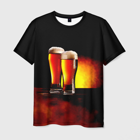 Мужская футболка 3D с принтом Пивасик с Пенкой в Петрозаводске, 100% полиэфир | прямой крой, круглый вырез горловины, длина до линии бедер | бокалы | дым | напиток | прикольные картинки