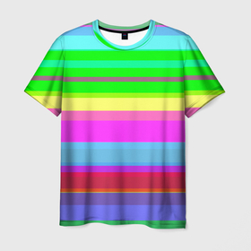 Мужская футболка 3D с принтом Тропические линии , 100% полиэфир | прямой крой, круглый вырез горловины, длина до линии бедер | бирюзовый | желтый | зеленый | лазурный | линии | море | морская волна | морской | небесный | радужный | салатовый | сине зеленый | солннце | тропики | яркий