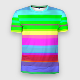 Мужская футболка 3D Slim с принтом Тропические линии , 100% полиэстер с улучшенными характеристиками | приталенный силуэт, круглая горловина, широкие плечи, сужается к линии бедра | Тематика изображения на принте: бирюзовый | желтый | зеленый | лазурный | линии | море | морская волна | морской | небесный | радужный | салатовый | сине зеленый | солннце | тропики | яркий