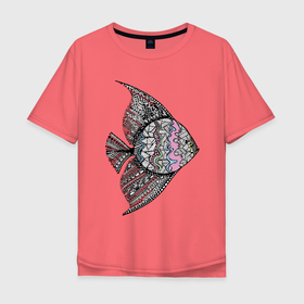Мужская футболка хлопок Oversize с принтом Тропическая рыба в Белгороде, 100% хлопок | свободный крой, круглый ворот, “спинка” длиннее передней части | fin | fish | summer | tail | лето | плавник | рыба | хвост