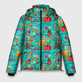 Мужская зимняя куртка 3D с принтом FRENCH LOVE в Белгороде, верх — 100% полиэстер; подкладка — 100% полиэстер; утеплитель — 100% полиэстер | длина ниже бедра, свободный силуэт Оверсайз. Есть воротник-стойка, отстегивающийся капюшон и ветрозащитная планка. 

Боковые карманы с листочкой на кнопках и внутренний карман на молнии. | Тематика изображения на принте: city | eiffel tower | europe | france | romantic | travel | vintage | винтаж | город | европа | любовь | путешествия | романтический | франция | эйфелева башня