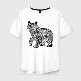 Мужская футболка хлопок Oversize с принтом Орнаментальный русский медведь , 100% хлопок | свободный крой, круглый ворот, “спинка” длиннее передней части | bear | ears | ornament | paws | лапы | медведь | орнамент | уши