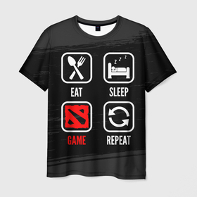 Мужская футболка 3D с принтом Eat, Sleep, Dota, Repeat в Кировске, 100% полиэфир | прямой крой, круглый вырез горловины, длина до линии бедер | Тематика изображения на принте: dota | eat sleep repeat | logo | дота | игра | игры | краска | лого | логотип | символ