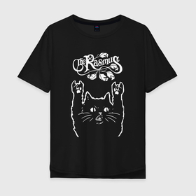 Мужская футболка хлопок Oversize с принтом The Rasmus рок кот в Новосибирске, 100% хлопок | свободный крой, круглый ворот, “спинка” длиннее передней части | rasmus | the rasmus | аки хакала | альтернативный | готик | группа | дарк | зе | знак | кот | лаури юлёнен | надпись | паули рантасалми | поп | разсмус | расмус | рок | рок кот | роккот | софт | финская