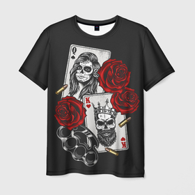 Мужская футболка 3D с принтом Игральные карты в стиле гангстеров в Белгороде, 100% полиэфир | прямой крой, круглый вырез горловины, длина до линии бедер | гангстеры | карты | кастет | пуля | череп