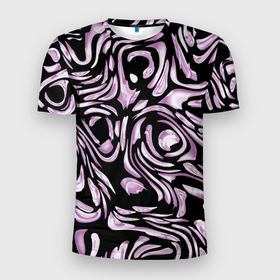 Мужская футболка 3D Slim с принтом Абстрактный сиренево черный переливающийся фон в Тюмени, 100% полиэстер с улучшенными характеристиками | приталенный силуэт, круглая горловина, широкие плечи, сужается к линии бедра | абстракция | перламутровый | сиреневый | фиолетовый | черный