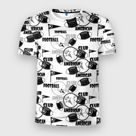 Мужская футболка 3D Slim с принтом American football club в Белгороде, 100% полиэстер с улучшенными характеристиками | приталенный силуэт, круглая горловина, широкие плечи, сужается к линии бедра | american football | football club | американский футбол | спортивный | спортивный клуб | черно белый