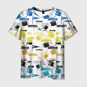 Мужская футболка 3D с принтом American football sports pattern в Тюмени, 100% полиэфир | прямой крой, круглый вырез горловины, длина до линии бедер | american football | sports pattern | американский | желтый | полосы | разноцветный узор | спортивный паттерн | футбол