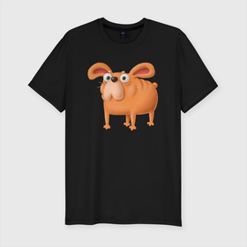 Мужская футболка хлопок Slim с принтом Рыжий удивленный пёс в Екатеринбурге, 92% хлопок, 8% лайкра | приталенный силуэт, круглый вырез ворота, длина до линии бедра, короткий рукав | Тематика изображения на принте: рыжая собачка | рыжий пес | рыжий удивленный пёс | собака | собачка
