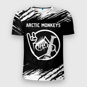 Мужская футболка 3D Slim с принтом Arctic Monkeys   КОТ   Краски , 100% полиэстер с улучшенными характеристиками | приталенный силуэт, круглая горловина, широкие плечи, сужается к линии бедра | Тематика изображения на принте: arctic | arctic monkeys | band | metal | monkeys | rock | арктик | группа | кот | краска | манкейс | рок