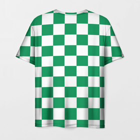 Мужская футболка 3D с принтом ФК Ахмат на фоне бело зеленой формы в квадрат в Новосибирске, 100% полиэфир | прямой крой, круглый вырез горловины, длина до линии бедер | Тематика изображения на принте: 1958 | ахмат | ахмат сила | грозный | квадрат | сила | фк ахмат | форма | футбол | чечня
