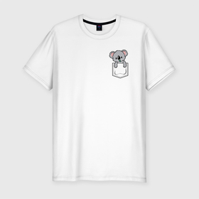 Мужская футболка хлопок Slim с принтом Коала в кармашке , 92% хлопок, 8% лайкра | приталенный силуэт, круглый вырез ворота, длина до линии бедра, короткий рукав | Тематика изображения на принте: animals | koala | pocket | животные | звери | карман | кармашек | коала