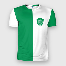 Мужская футболка 3D Slim с принтом ФК Ахмат бело зеленая форма в Новосибирске, 100% полиэстер с улучшенными характеристиками | приталенный силуэт, круглая горловина, широкие плечи, сужается к линии бедра | 1958 | ахмат | ахмат сила | грозный | сила | фк ахмат | форма | футбол | чечня