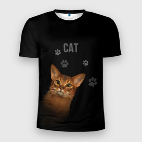 Мужская футболка 3D Slim с принтом Кошка абиссинец в Новосибирске, 100% полиэстер с улучшенными характеристиками | приталенный силуэт, круглая горловина, широкие плечи, сужается к линии бедра | абиссинец | абиссинская кошка | абиссинская порода | кот абиссинец | котенок абиссинец | кошка абиссинец | порода абиссинец