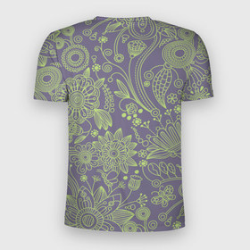 Мужская футболка 3D Slim с принтом Затейливый орнамент в Новосибирске, 100% полиэстер с улучшенными характеристиками | приталенный силуэт, круглая горловина, широкие плечи, сужается к линии бедра | бабочка | баклажановый | бутон | весенний   цветок | весна | зеленый | круг | лето | линия | лист | листья | нарисованный | орнамент | пейсли | плавные линии | полоски | полосы | принт | пчела | рисунок