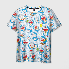 Мужская футболка 3D с принтом Doraemon   pattern , 100% полиэфир | прямой крой, круглый вырез горловины, длина до линии бедер | anime | cat | doraemon | japan | kitty | manga | аниме | анимэ | дораемон | дораэмон | кот | котенок | кошак | кошка | манга | нобита ноби | робот | япония