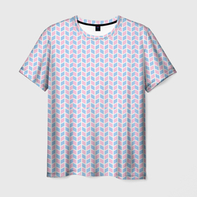 Мужская футболка 3D с принтом Голубые и розовые кирпичики , 100% полиэфир | прямой крой, круглый вырез горловины, длина до линии бедер | Тематика изображения на принте: абстрактные | геометрия | классика | классические | нейтральные | спокойные | узор | узоры