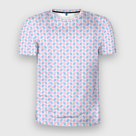 Мужская футболка 3D Slim с принтом Голубые и розовые кирпичики в Кировске, 100% полиэстер с улучшенными характеристиками | приталенный силуэт, круглая горловина, широкие плечи, сужается к линии бедра | абстрактные | геометрия | классика | классические | нейтральные | спокойные | узор | узоры
