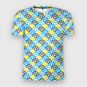 Мужская футболка 3D Slim с принтом Кружочки разноцветные в Екатеринбурге, 100% полиэстер с улучшенными характеристиками | приталенный силуэт, круглая горловина, широкие плечи, сужается к линии бедра | абстрактные | геометрия | классика | классические | нейтральные | спокойные | узор | узоры