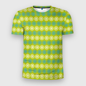 Мужская футболка 3D Slim с принтом Зеленые и белые кружки в Новосибирске, 100% полиэстер с улучшенными характеристиками | приталенный силуэт, круглая горловина, широкие плечи, сужается к линии бедра | абстрактные | геометрия | классика | классические | нейтральные | спокойные | узор | узоры
