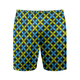 Мужские шорты спортивные с принтом Зеленые и синие листочки паттерн ,  |  | абстрактные | геометрия | классика | классические | нейтральные | спокойные | узор | узоры