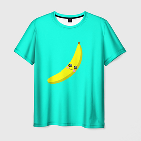 Мужская футболка 3D с принтом Я   банан в Екатеринбурге, 100% полиэфир | прямой крой, круглый вырез горловины, длина до линии бедер | банан | бананчик | бирюза | бирюзовый | желтый | тропики | я банан