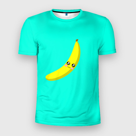 Мужская футболка 3D Slim с принтом Я   банан в Новосибирске, 100% полиэстер с улучшенными характеристиками | приталенный силуэт, круглая горловина, широкие плечи, сужается к линии бедра | банан | бананчик | бирюза | бирюзовый | желтый | тропики | я банан