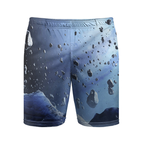 Мужские шорты спортивные с принтом Космический пейзаж с ледяными скалами ,  |  | ice | planet | rock | space | stones | камни | космос | лёд | планета | скала