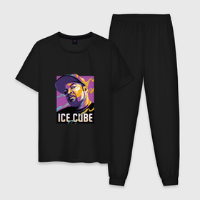Мужская пижама хлопок с принтом Ice Cube в Белгороде, 100% хлопок | брюки и футболка прямого кроя, без карманов, на брюках мягкая резинка на поясе и по низу штанин
 | 