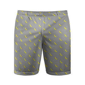 Мужские шорты спортивные с принтом Бананы на сером фоне ,  |  | банан | желтый | мелкий | паттерн | серый | узор