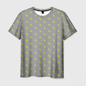 Мужская футболка 3D с принтом Бананы на сером фоне в Новосибирске, 100% полиэфир | прямой крой, круглый вырез горловины, длина до линии бедер | Тематика изображения на принте: банан | желтый | мелкий | паттерн | серый | узор