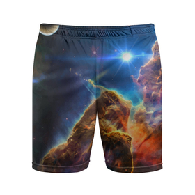 Мужские шорты спортивные с принтом Бесконечное космическое пространство ,  |  | cosmos | neon | planet | space | star | звезда | космос | неон | планета | пространство