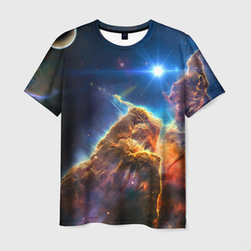 Мужская футболка 3D с принтом Бесконечное космическое пространство , 100% полиэфир | прямой крой, круглый вырез горловины, длина до линии бедер | cosmos | neon | planet | space | star | звезда | космос | неон | планета | пространство