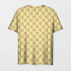 Мужская футболка 3D с принтом Песочный паттерн из объемных ромбов в Екатеринбурге, 100% полиэфир | прямой крой, круглый вырез горловины, длина до линии бедер | Тематика изображения на принте: 3д | геометрия | диагональ | желтый | песочный | ромб | симметрия