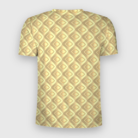 Мужская футболка 3D Slim с принтом Песочный паттерн из объемных ромбов в Екатеринбурге, 100% полиэстер с улучшенными характеристиками | приталенный силуэт, круглая горловина, широкие плечи, сужается к линии бедра | Тематика изображения на принте: 3д | геометрия | диагональ | желтый | песочный | ромб | симметрия