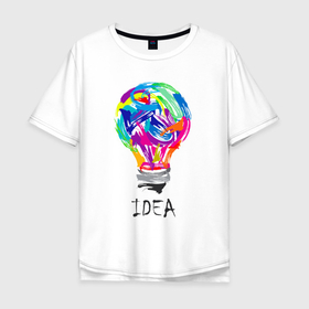 Мужская футболка хлопок Oversize с принтом I have idea в Тюмени, 100% хлопок | свободный крой, круглый ворот, “спинка” длиннее передней части | Тематика изображения на принте: idea | light bulb | multicolored | идея | лампочка | разноцветная