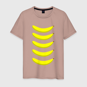 Мужская футболка хлопок с принтом Пять бананов в Тюмени, 100% хлопок | прямой крой, круглый вырез горловины, длина до линии бедер, слегка спущенное плечо. | Тематика изображения на принте: банан | бананы | желтый | паттерн | пять | смайл | узор | улыбка