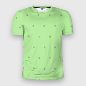 Мужская футболка 3D Slim с принтом Салатовое поле с объемными  ромбами симметрично в Тюмени, 100% полиэстер с улучшенными характеристиками | приталенный силуэт, круглая горловина, широкие плечи, сужается к линии бедра | геометрия | зеленый | паттерн | ромб | салатовый | симметрия
