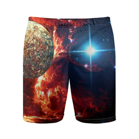 Мужские шорты спортивные с принтом Яркая звезда в космическом пространстве ,  |  | cosmos | neon | planet | space | star | космос | неон | облако | планета | пространство
