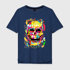 Мужская футболка хлопок Oversize с принтом Красочный стилизованный череп в Санкт-Петербурге, 100% хлопок | свободный крой, круглый ворот, “спинка” длиннее передней части | color | jaw | pop art | skull | teeth | зубы | пасть | поп арт | цвет | череп