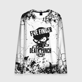 Мужской лонгслив 3D с принтом Five Finger Death Punch   мелкие трещины в Новосибирске, 100% полиэстер | длинные рукава, круглый вырез горловины, полуприлегающий силуэт | Тематика изображения на принте: 5fdp | 5фдп | five finger death punch | metal | music | skeleton | sounds | метал | музыка | рок | череп