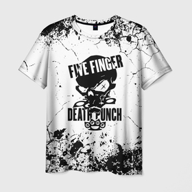 Мужская футболка 3D с принтом Five Finger Death Punch   мелкие трещины в Новосибирске, 100% полиэфир | прямой крой, круглый вырез горловины, длина до линии бедер | 5fdp | 5фдп | five finger death punch | metal | music | skeleton | sounds | метал | музыка | рок | череп