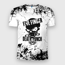 Мужская футболка 3D Slim с принтом Five Finger Death Punch   мелкие трещины в Новосибирске, 100% полиэстер с улучшенными характеристиками | приталенный силуэт, круглая горловина, широкие плечи, сужается к линии бедра | Тематика изображения на принте: 5fdp | 5фдп | five finger death punch | metal | music | skeleton | sounds | метал | музыка | рок | череп